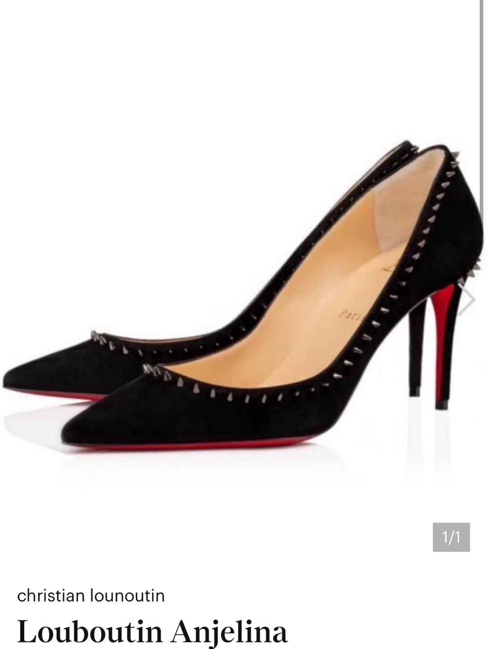 Christian Louboutin Black Suede Red Sole Studded Pointed Pumps